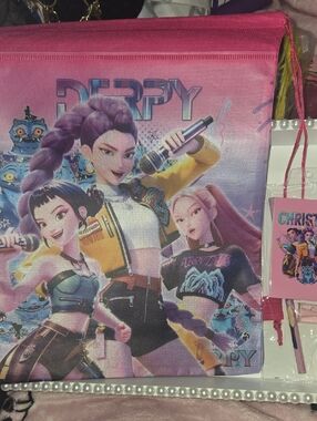 NEW..K/DA Inspired Pink Character Tote Bag with Purple Accents With Pencil Pouch